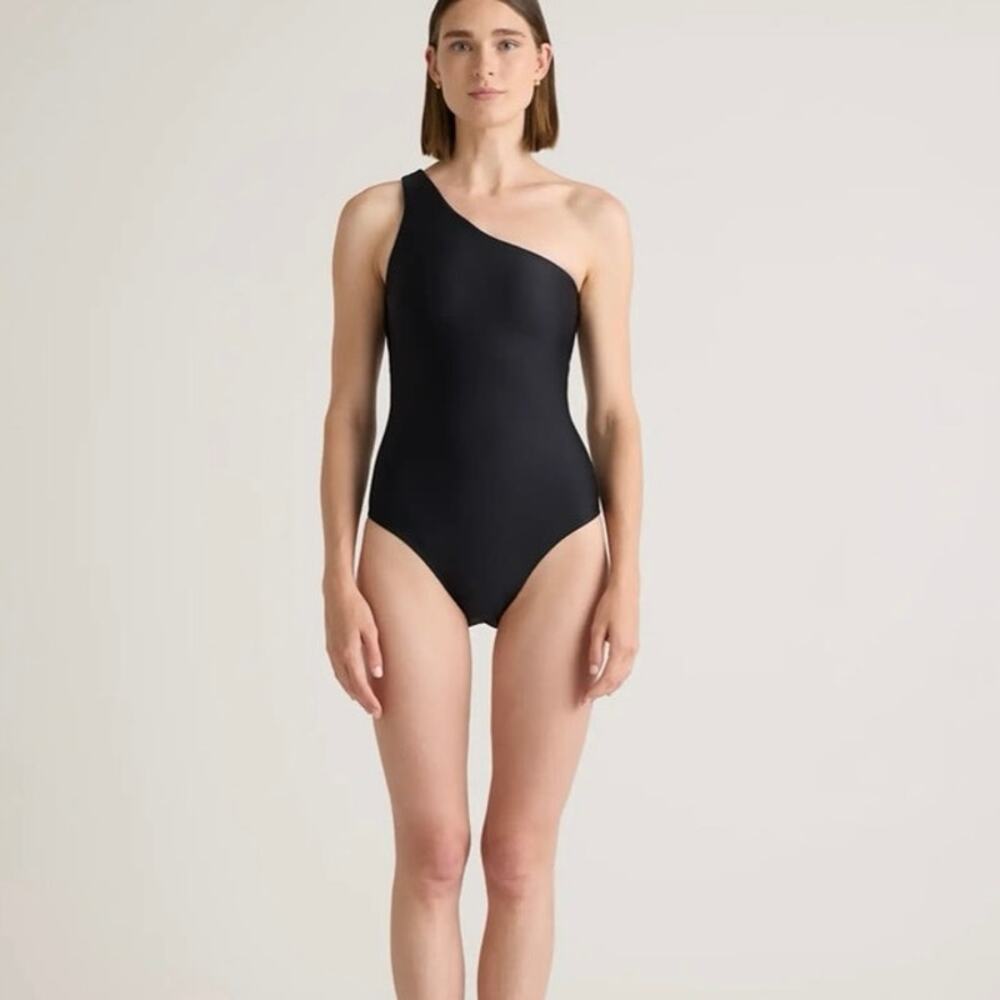 Quince Italian One Shoulder One-Piece Swimsuit in True Black